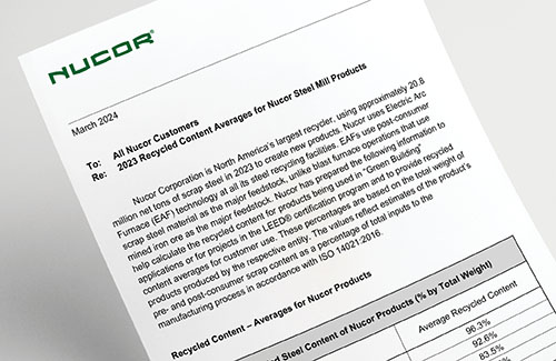 RECYCLED CONTENT LETTER STEEL PRODUCTS